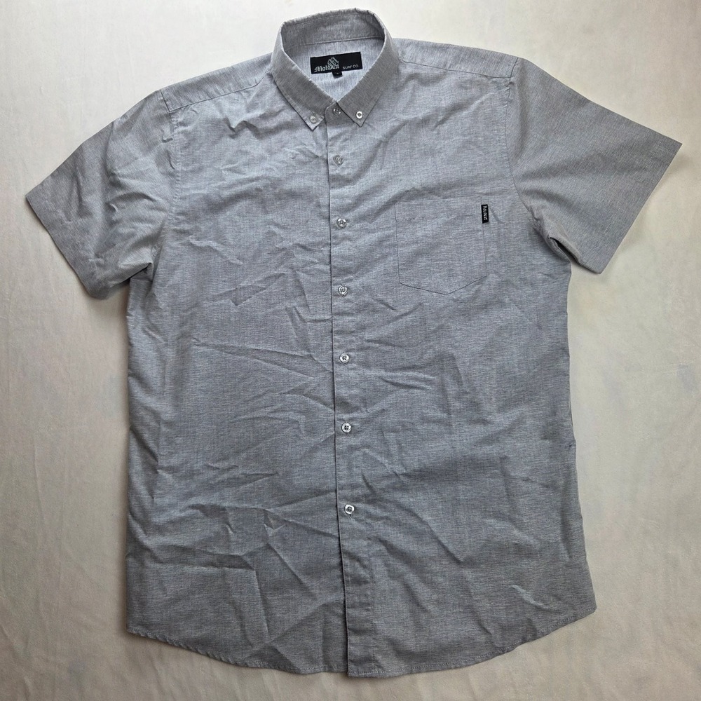 Molokai Surf Co Mens Casual Button-Down Shirt L Grey Cotton Blend